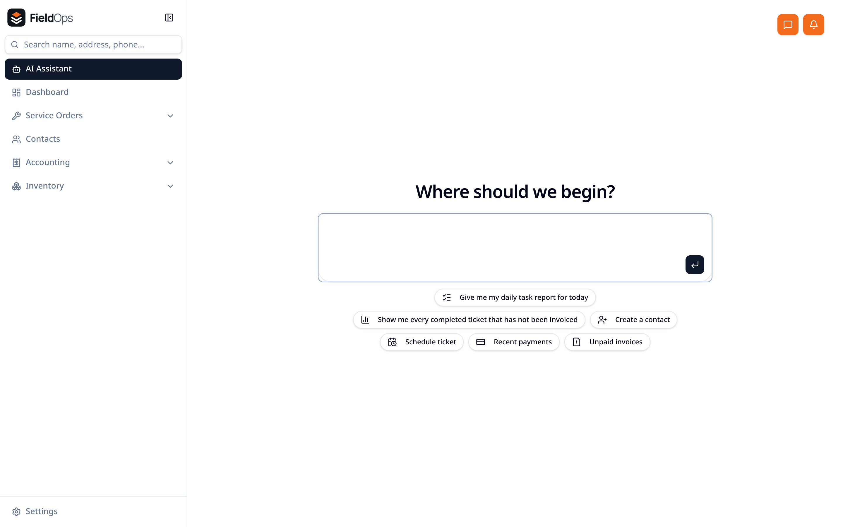 FieldOps AI assistant ready to answer questions about your data